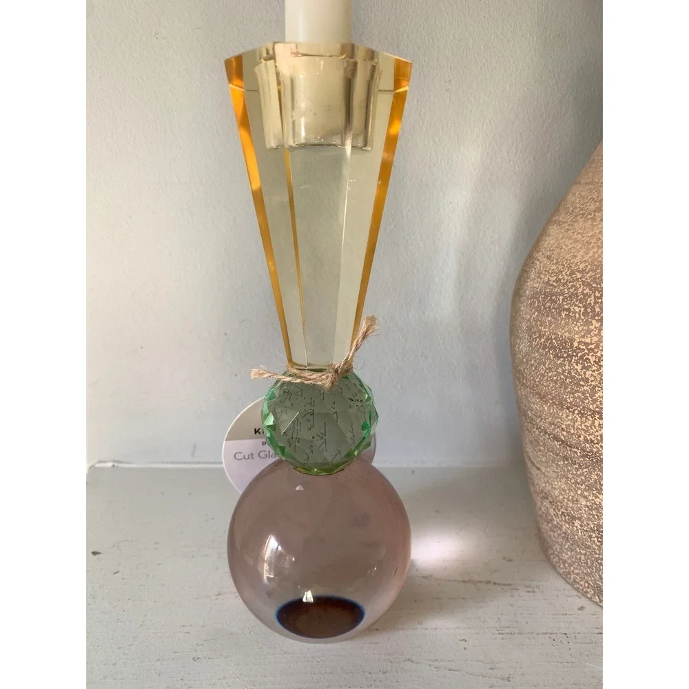 Kikkerland Cut Glass‎ Candlestick Holder Multi-Color Geometric Modern Decor